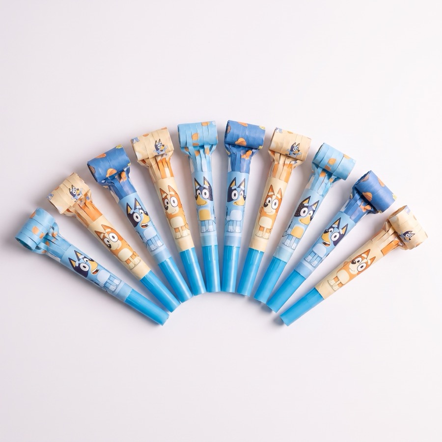 Bluey party blowouts and noisemakers, in stock in store