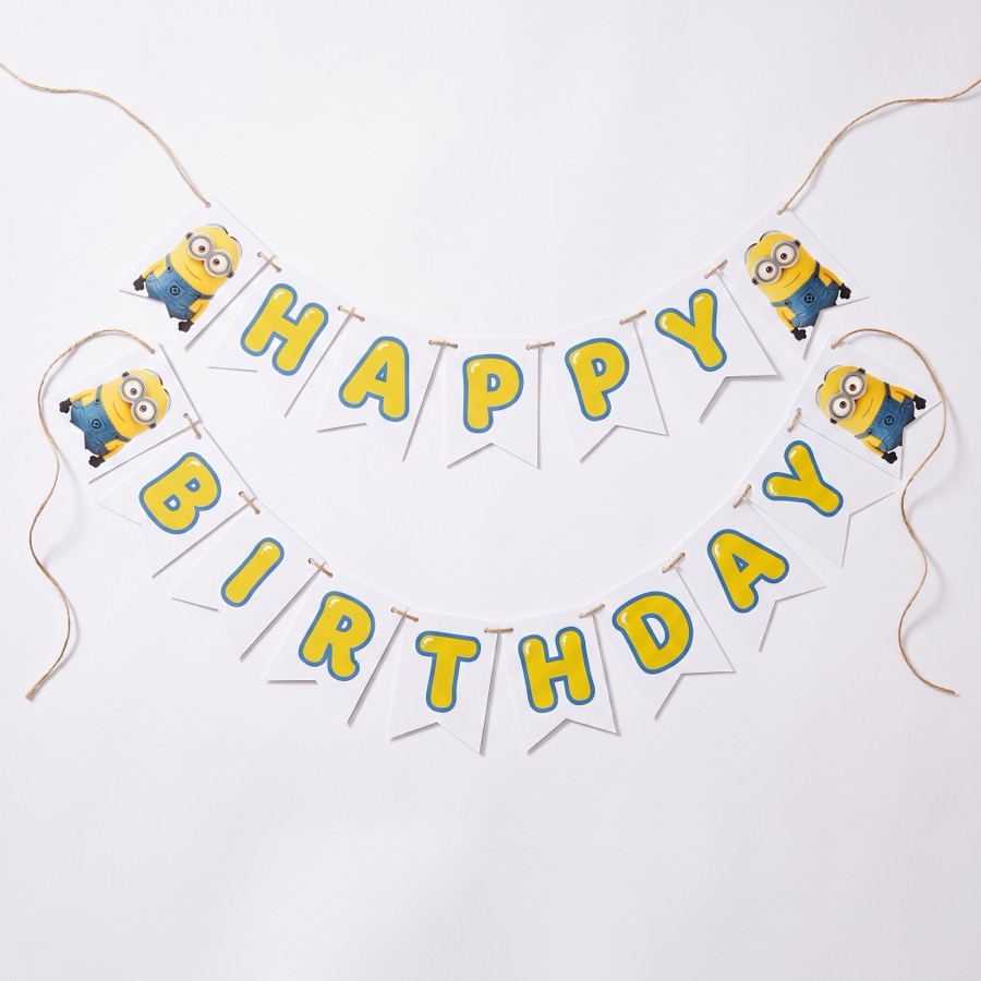 Minions birthday banner and garland, in stock in store