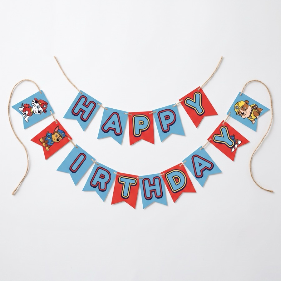 Paw Patrol birthday banner and garland, in stock in store