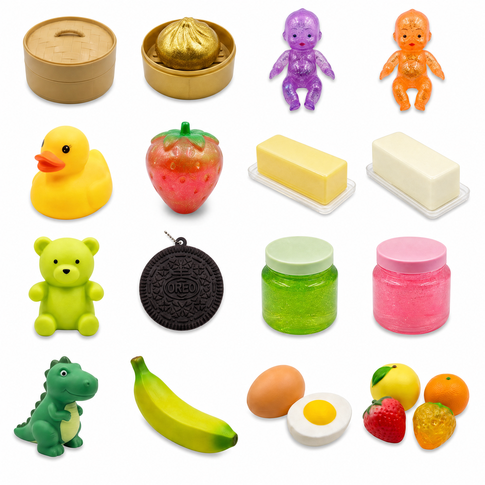 Juguetes squishy — bollo de dim sum, frutas, animales y comida en miniatura
