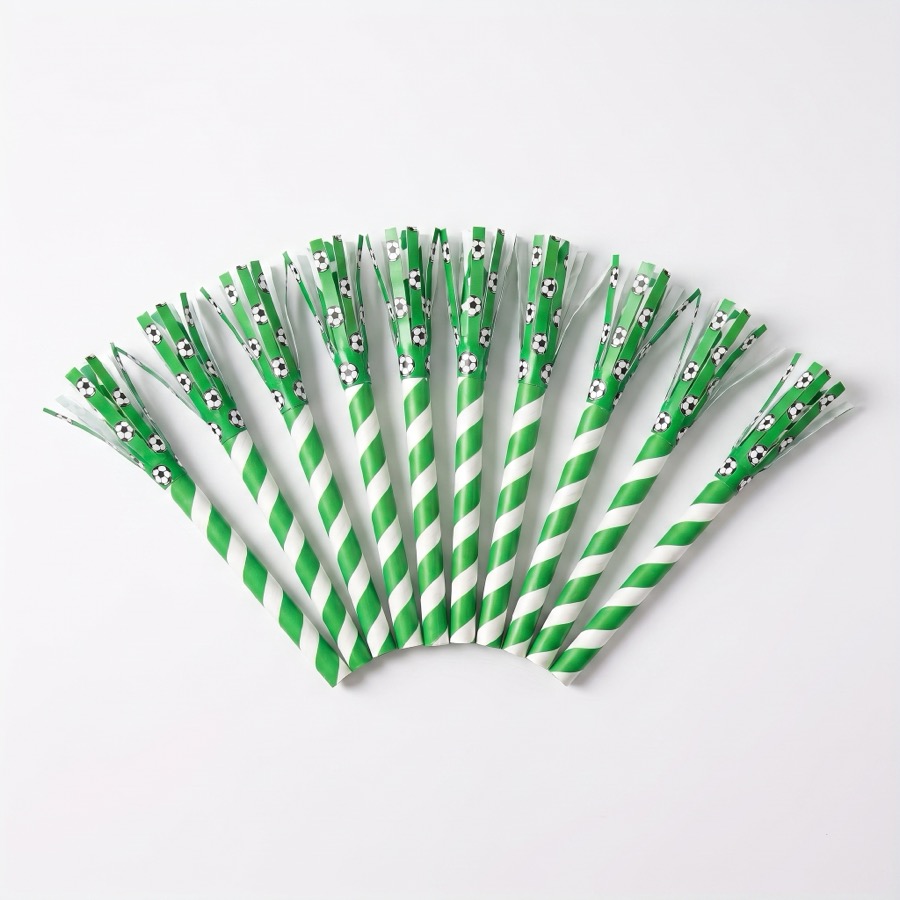 Soccer party blowouts and noisemakers, in stock in store