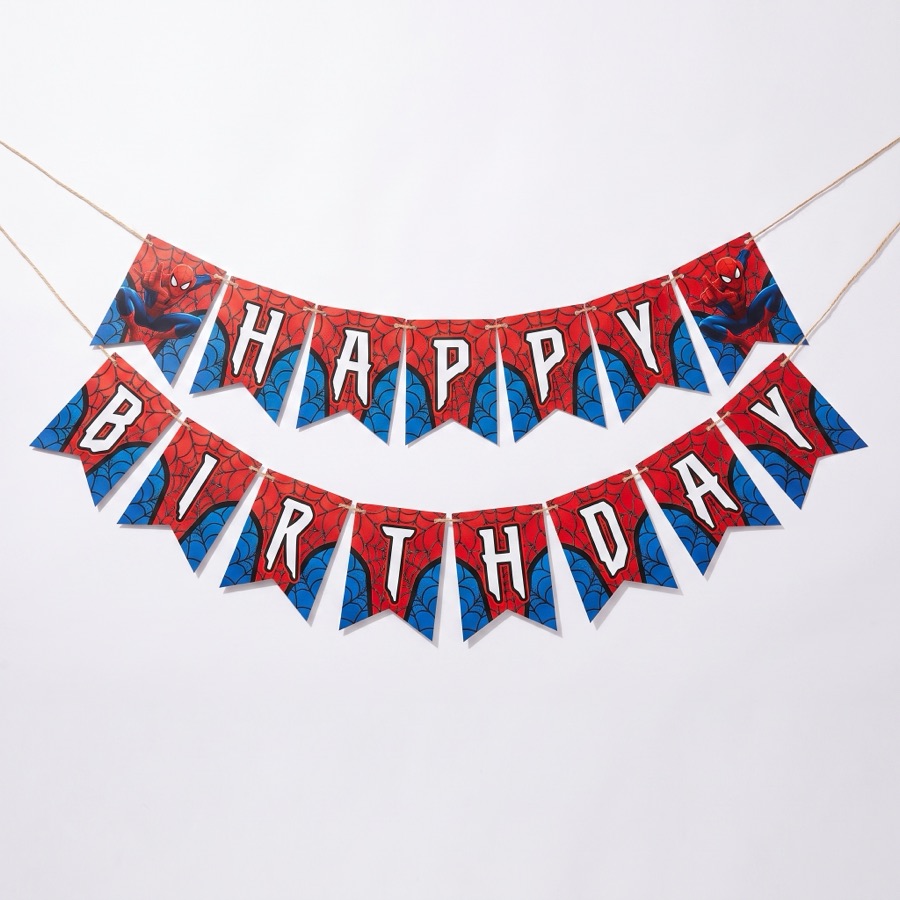 Spider-Man birthday banner and garland, in stock in store