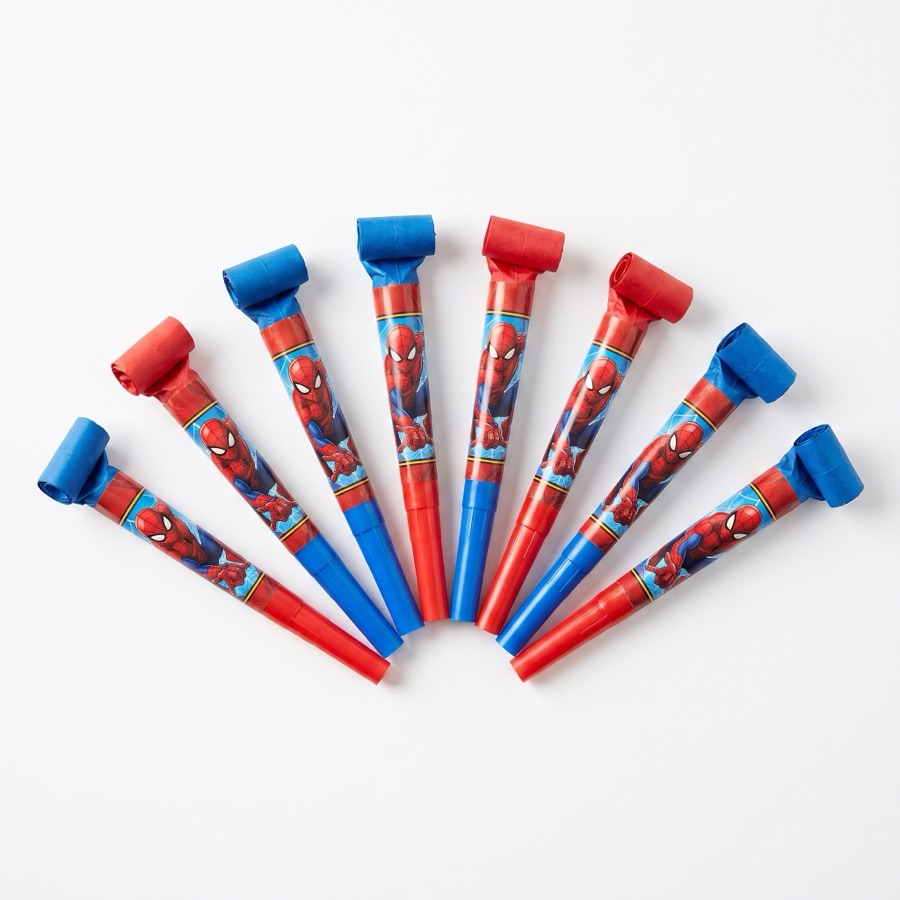 Spider-Man party blowouts and noisemakers, in stock in store