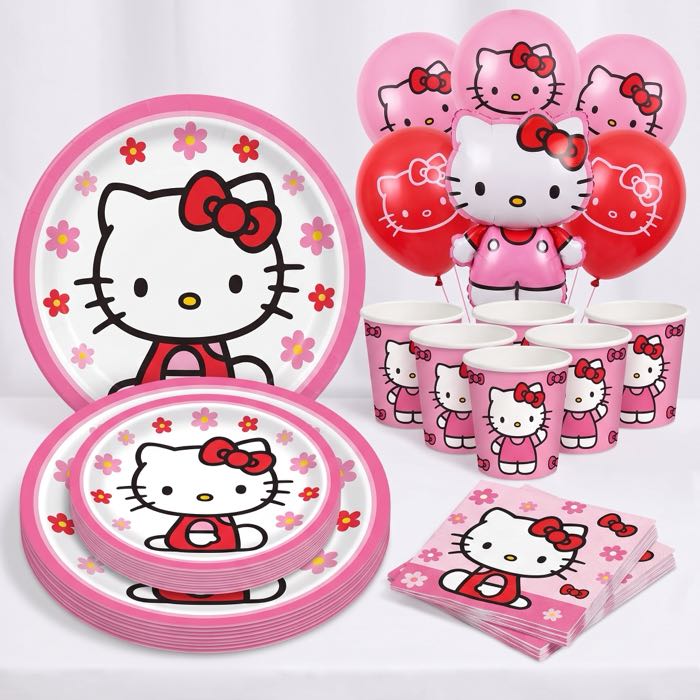 Hello Kitty themed balloons, plates, cups and napkins, in stock in store