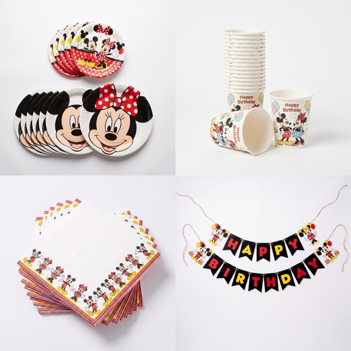Mickey & Minnie themed balloons, plates, cups and napkins, in stock in store