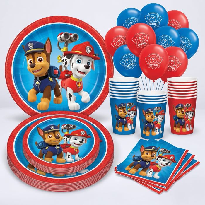 Paw Patrol themed balloons, plates, cups and napkins, in stock in store