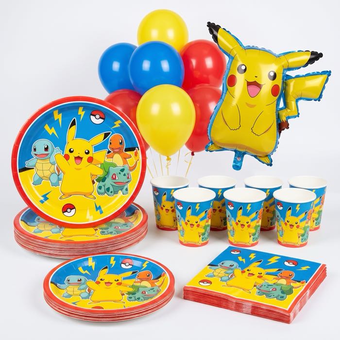 Pokemon themed balloons, plates, cups and napkins, in stock in store