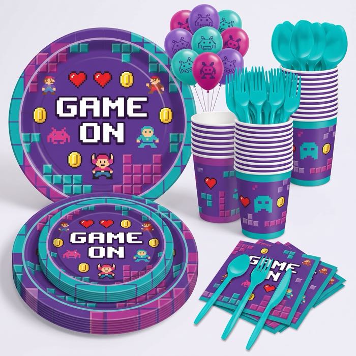 Video Games themed balloons, plates, cups and napkins, in stock in store
